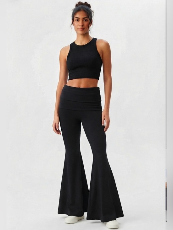 Offline Pants - OFFLINE Aerie OG Foldover High Waist Super Flare Leggings Sz S Black Pull On
